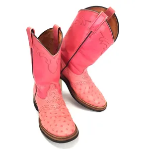 Alex Ross Full Quill Pink Ostrich Boots Round Toe Ladies Size 10 M