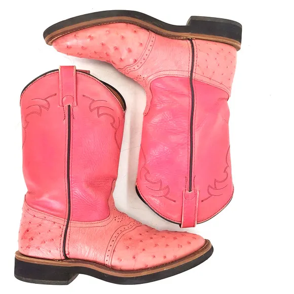 Alex Ross Full Quill Pink Ostrich Boots Round Toe Ladies Size 10 M