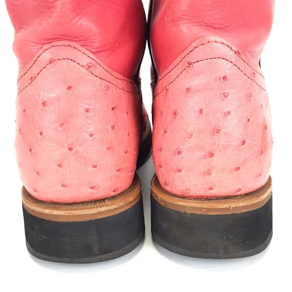 Alex Ross Full Quill Pink Ostrich Boots Round Toe Ladies Size 10 M