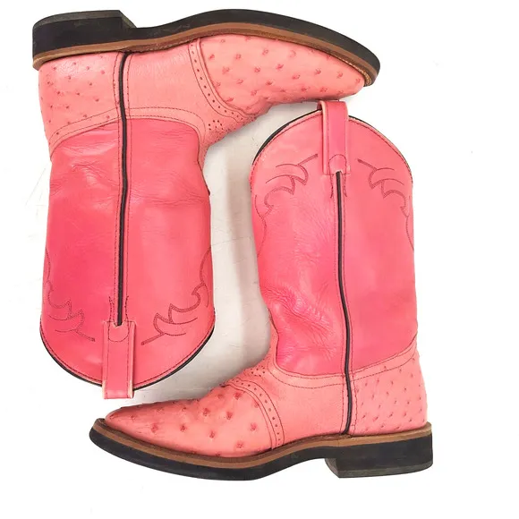 Alex Ross Full Quill Pink Ostrich Boots Round Toe Ladies Size 10 M