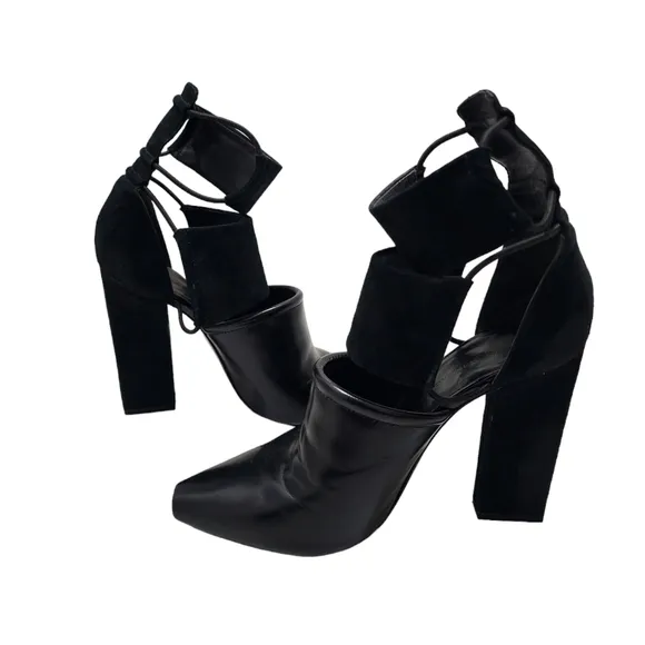 Alexander Wang Mackenzie Black Open Toe Booties Leather and Suede 36