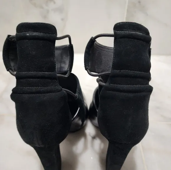 Alexander Wang Mackenzie Black Open Toe Booties Leather and Suede 36