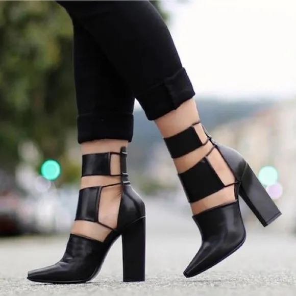 Alexander Wang Mackenzie Black Open Toe Booties Leather and Suede 36