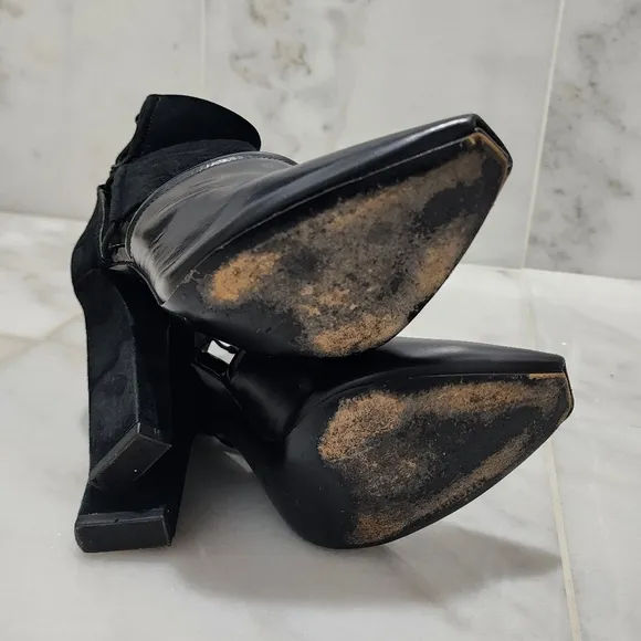 Alexander Wang Mackenzie Black Open Toe Booties Leather and Suede 36