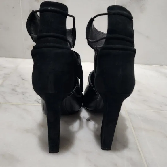 Alexander Wang Mackenzie Black Open Toe Booties Leather and Suede 36