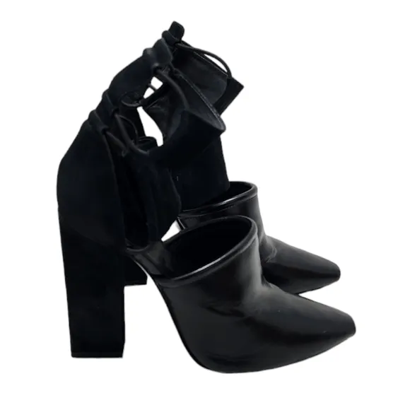Alexander Wang Mackenzie Black Open Toe Booties Leather and Suede 36