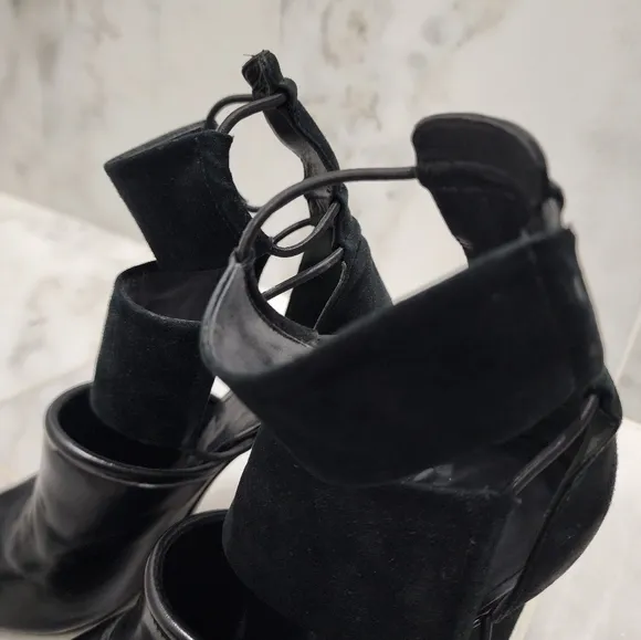 Alexander Wang Mackenzie Black Open Toe Booties Leather and Suede 36