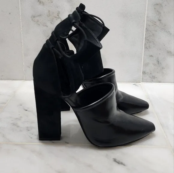 Alexander Wang Mackenzie Black Open Toe Booties Leather and Suede 36