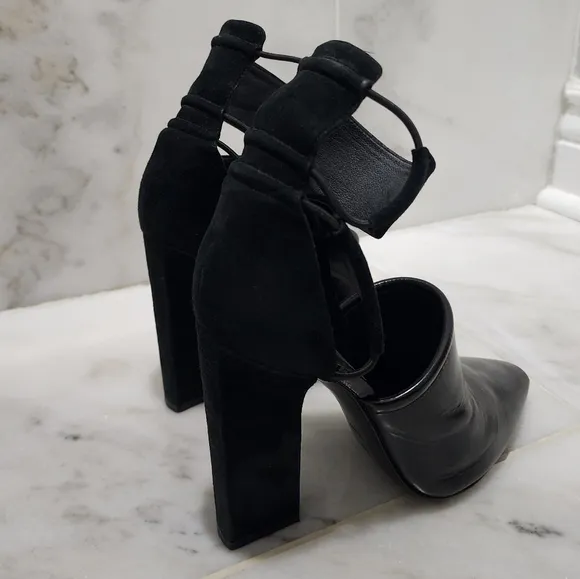 Alexander Wang Mackenzie Black Open Toe Booties Leather and Suede 36