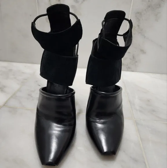 Alexander Wang Mackenzie Black Open Toe Booties Leather and Suede 36