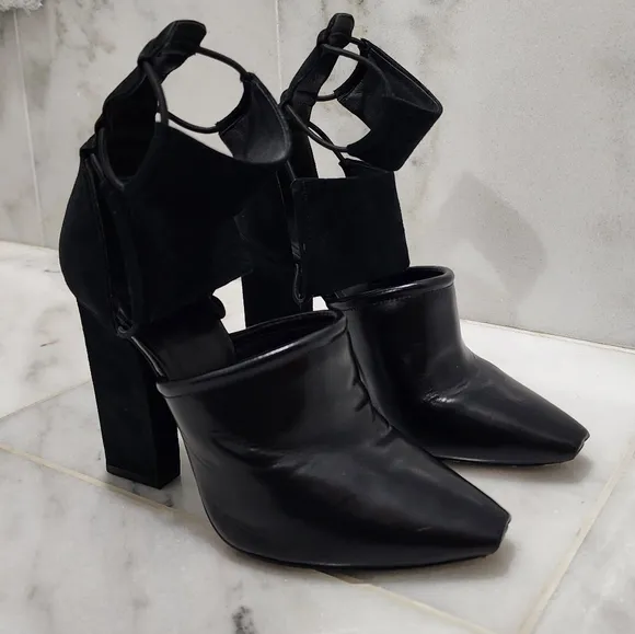 Alexander Wang Mackenzie Black Open Toe Booties Leather and Suede 36