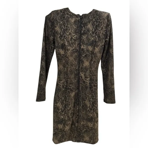 ALICE &amp; OLIVIA Diaz Ruched Snake Print Dress Black and Gold Metallic Size 6 VGUC