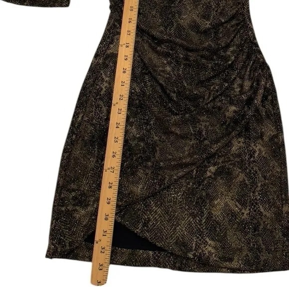 ALICE &amp; OLIVIA Diaz Ruched Snake Print Dress Black and Gold Metallic Size 6 VGUC