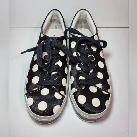 Alice Olivia Ponyhair Black and White Polka Dot Platform Sneakers Women's 7/37