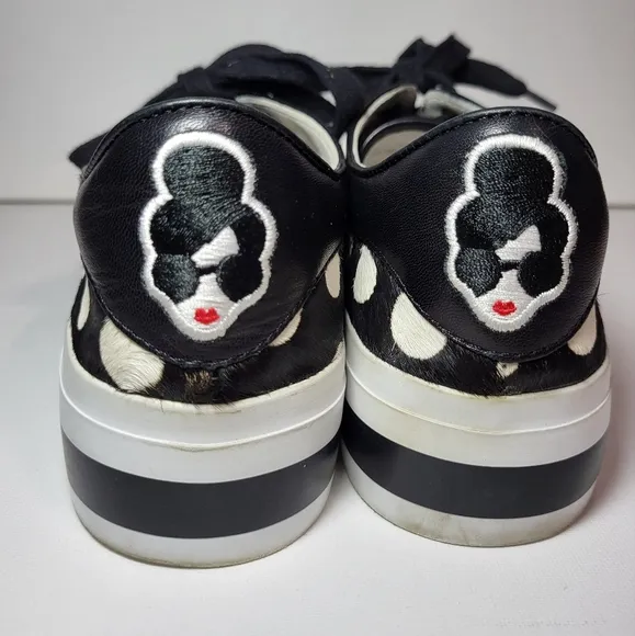 Alice Olivia Ponyhair Black and White Polka Dot Platform Sneakers Women's 7/37