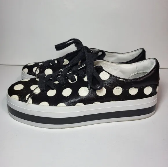 Alice Olivia Ponyhair Black and White Polka Dot Platform Sneakers Women's 7/37
