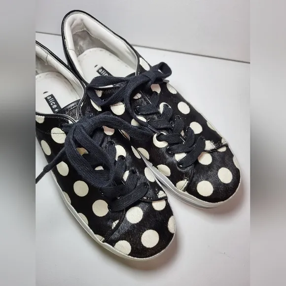 Alice Olivia Ponyhair Black and White Polka Dot Platform Sneakers Women's 7/37