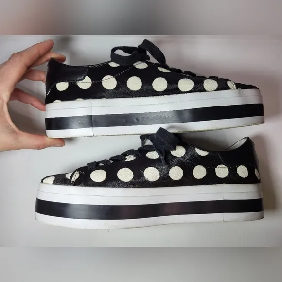 Alice Olivia Ponyhair Black and White Polka Dot Platform Sneakers Women's 7/37