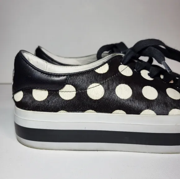 Alice Olivia Ponyhair Black and White Polka Dot Platform Sneakers Women's 7/37