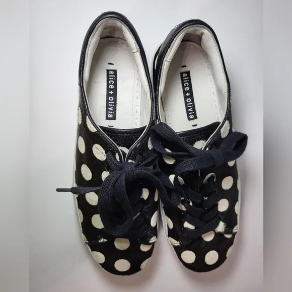 Alice Olivia Ponyhair Black and White Polka Dot Platform Sneakers Women's 7/37