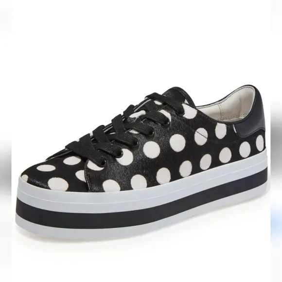 Alice Olivia Ponyhair Black and White Polka Dot Platform Sneakers Women's 7/37