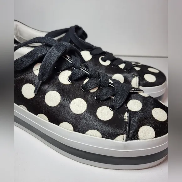 Alice Olivia Ponyhair Black and White Polka Dot Platform Sneakers Women's 7/37