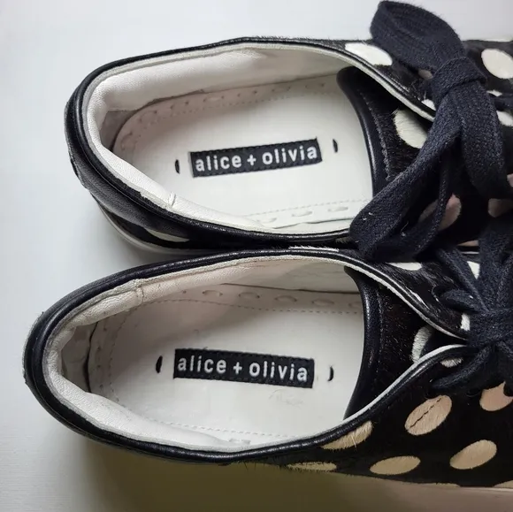 Alice Olivia Ponyhair Black and White Polka Dot Platform Sneakers Women's 7/37