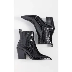 Alice   Olivia Westra Croc Embossed Leather Ankle Boots in Black.