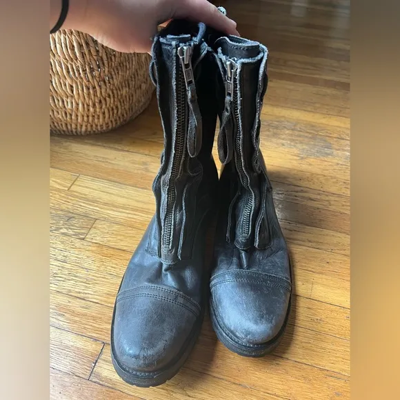 All Saints Men’s Leather and Canvas Distressed Combat Boots— Size EU 43/US 9.5
