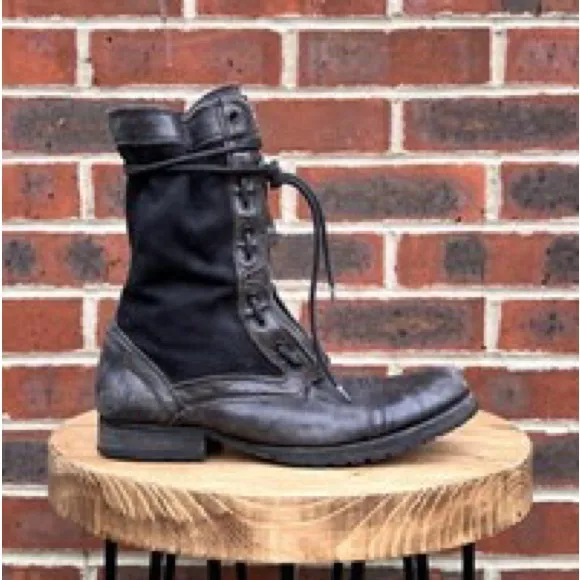 All Saints Men’s Leather and Canvas Distressed Combat Boots— Size EU 43/US 9.5