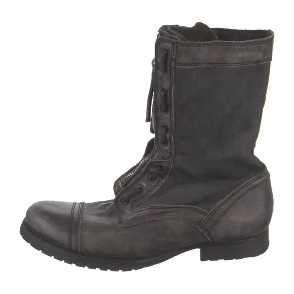 All Saints Men’s Leather and Canvas Distressed Combat Boots— Size EU 43/US 9.5