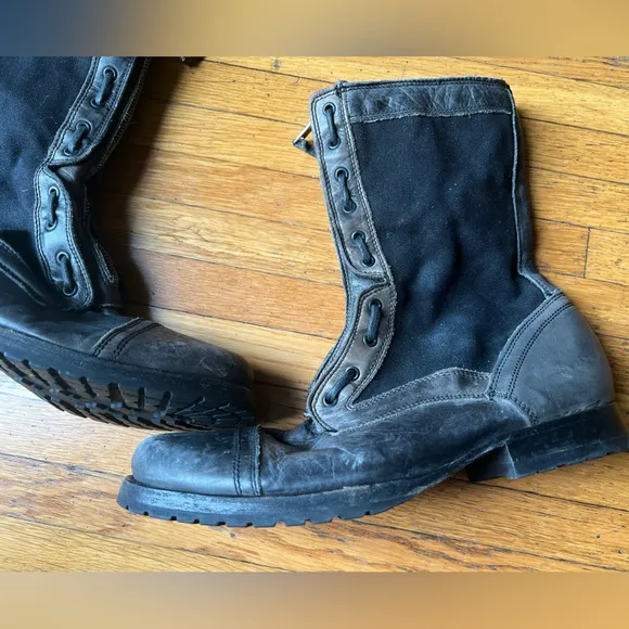 All Saints Men’s Leather and Canvas Distressed Combat Boots— Size EU 43/US 9.5