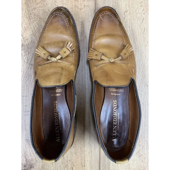 Allen Edmonds Mens Grayson Slip On Loafer Dress Shoes Tasseled Walnut Sz 11.5 3A