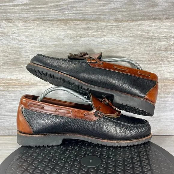 Allen Edmonds Nashua Brown Black Dress Slip-On Pebbled Shoes Tassel Loafers 10 B