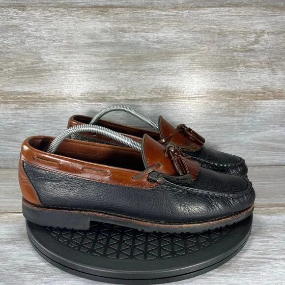 Allen Edmonds Nashua Brown Black Dress Slip-On Pebbled Shoes Tassel Loafers 10 B