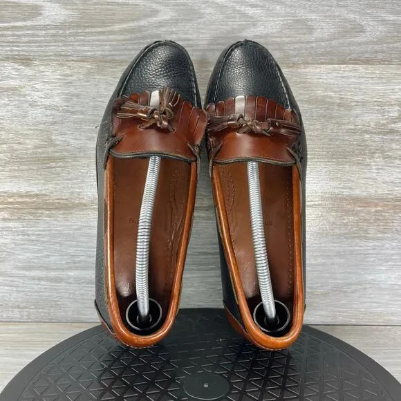 Allen Edmonds Nashua Brown Black Dress Slip-On Pebbled Shoes Tassel Loafers 10 B
