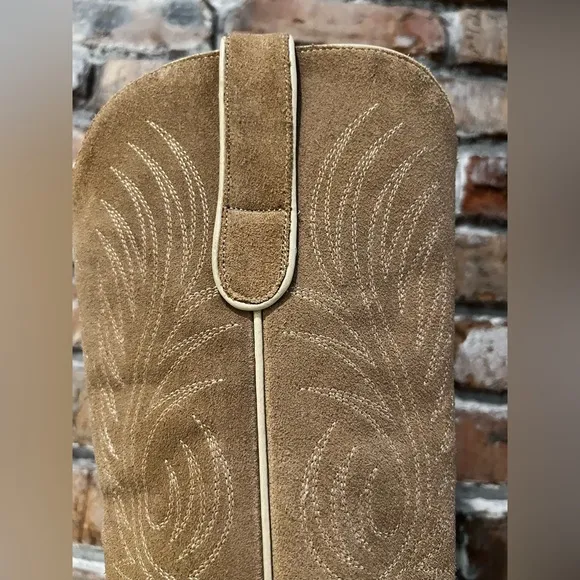 Allens Boots Aluzada Stella Sand Tall Embroidered Suede Western Heeled Boot Sz 6