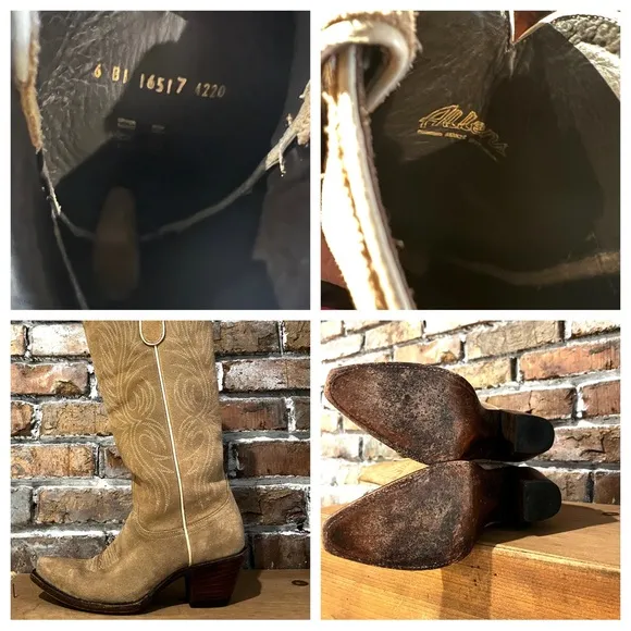Allens Boots Aluzada Stella Sand Tall Embroidered Suede Western Heeled Boot Sz 6