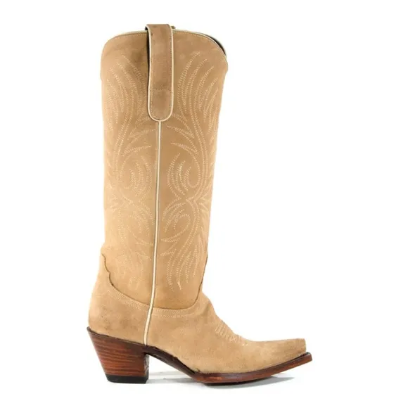 Allens Boots Aluzada Stella Sand Tall Embroidered Suede Western Heeled Boot Sz 6