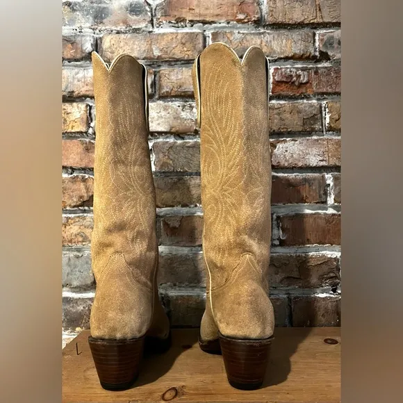 Allens Boots Aluzada Stella Sand Tall Embroidered Suede Western Heeled Boot Sz 6
