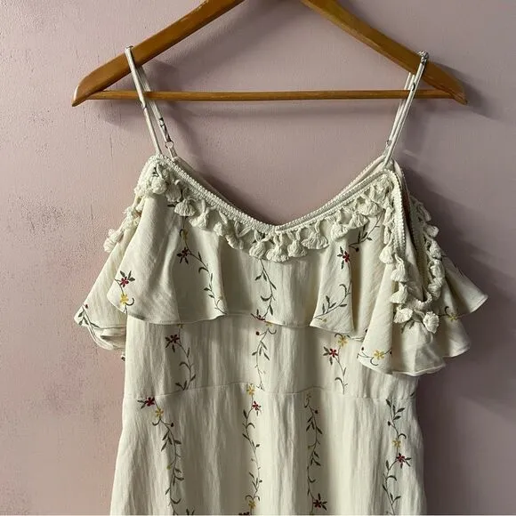Allison New York Cream Floral Tassel Cold- Shoulder Mini Dress