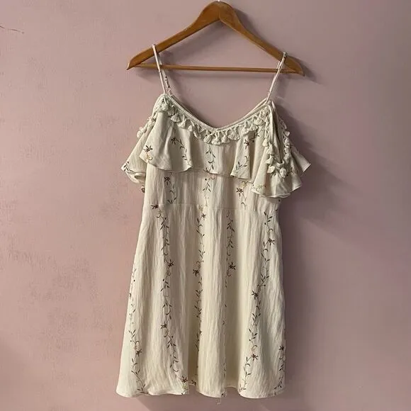Allison New York Cream Floral Tassel Cold- Shoulder Mini Dress