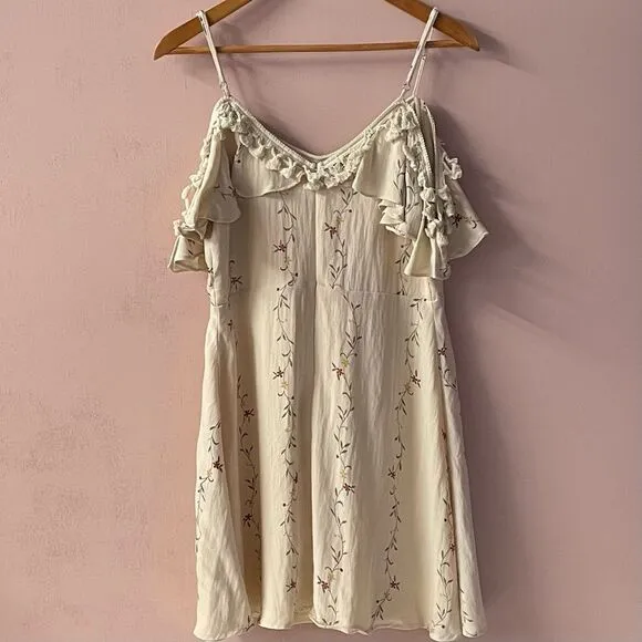 Allison New York Cream Floral Tassel Cold- Shoulder Mini Dress