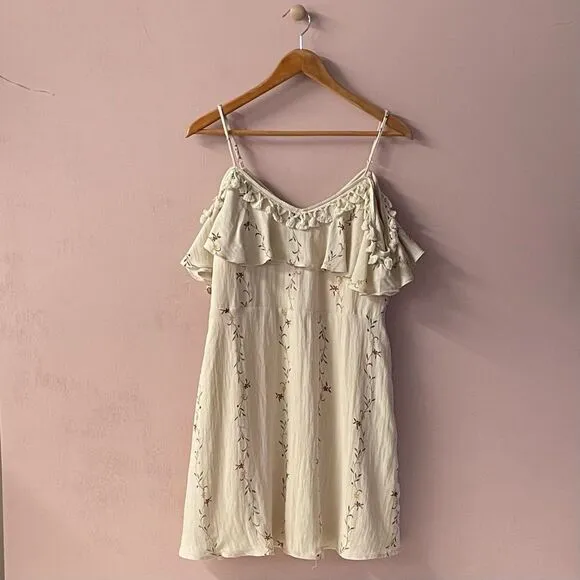 Allison New York Cream Floral Tassel Cold- Shoulder Mini Dress