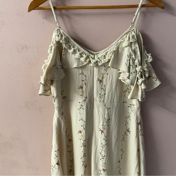 Allison New York Cream Floral Tassel Cold- Shoulder Mini Dress