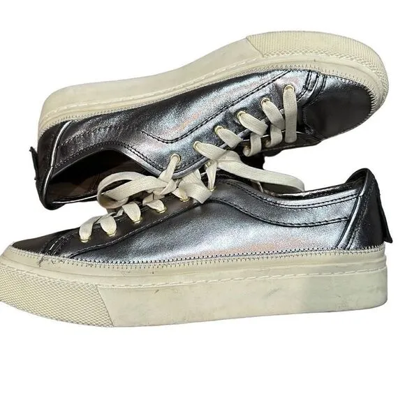 ALLSAINTS ALL SAINTS Metallic Pewter Silver Milla Leather Platform Sneakers Size