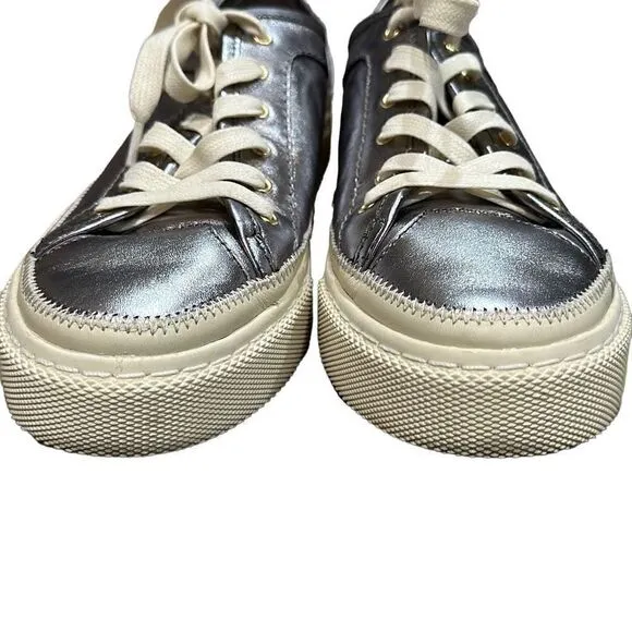 ALLSAINTS ALL SAINTS Metallic Pewter Silver Milla Leather Platform Sneakers Size