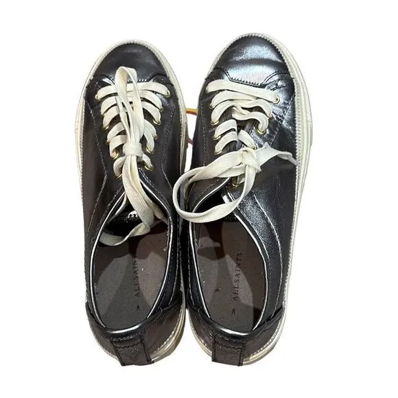 ALLSAINTS ALL SAINTS Metallic Pewter Silver Milla Leather Platform Sneakers Size