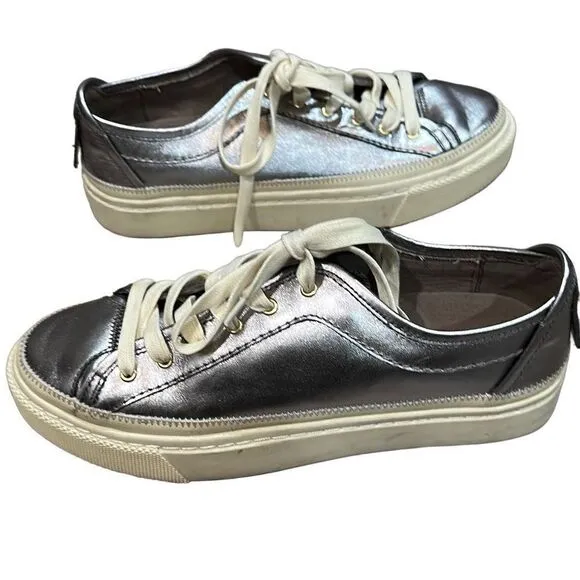ALLSAINTS ALL SAINTS Metallic Pewter Silver Milla Leather Platform Sneakers Size