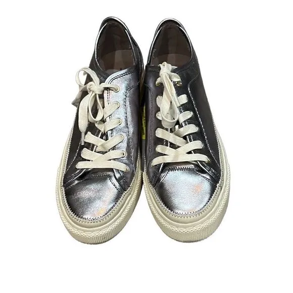 ALLSAINTS ALL SAINTS Metallic Pewter Silver Milla Leather Platform Sneakers Size